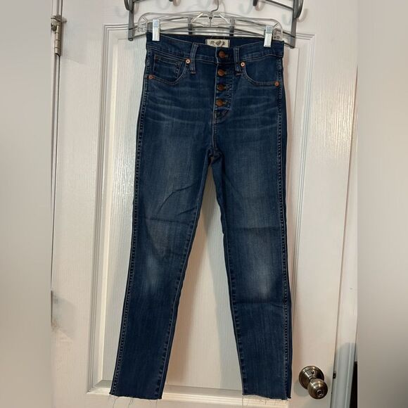 Madewell 10” High Rise Skinny Jeans, Raw Hem, Button Closure EUC blue - Picture 1 of 16